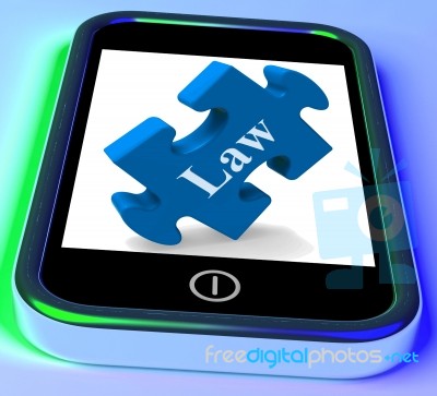 Law Smartphone Means Legislation And Justice Information Online Stock Image