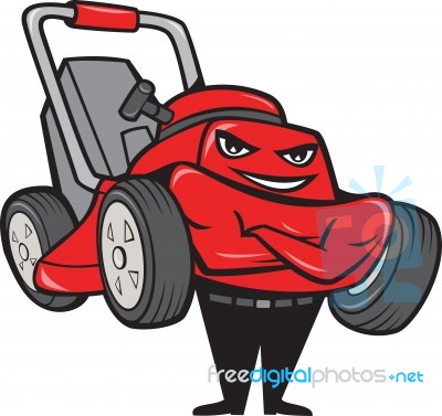 Lawn Mower Man Standing Arms Folded Cartoon Stock Image