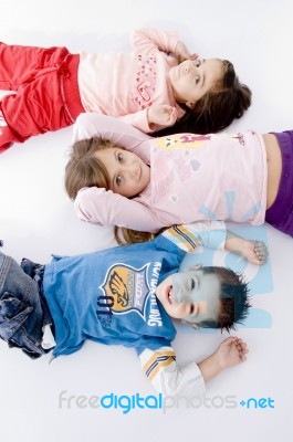 Laying Cute Children Stock Photo