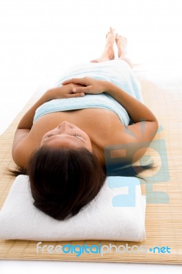 Laying Woman Ready To Take Massage Stock Photo