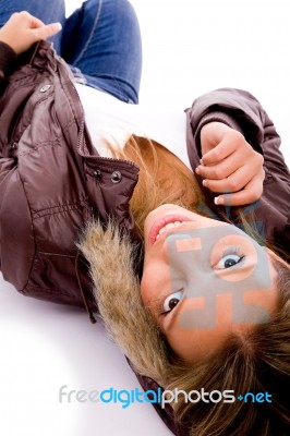 Laying Young Female Stock Photo