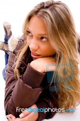 Laying Young Woman Stock Photo