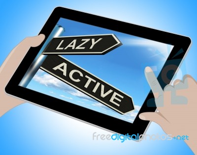 Lazy Active Tablet Shows Lethargic Or Motivated Stock Image