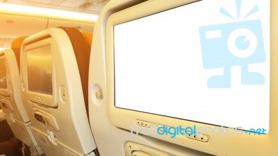 Lcd Rear Seat On The Plane Stock Photo