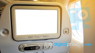 Lcd Rear Seat On The Plane Stock Photo