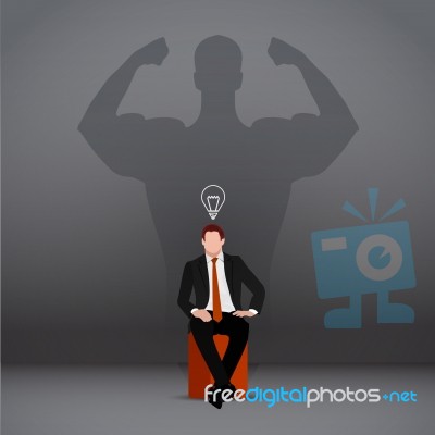 Leadership Isometric Flat Concept.businessman With Shadows On The Wall. Shadow Of Leader Looks Like A Shadow Of Strong. The Business Advantage Stock Image