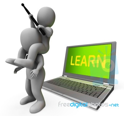 Learn Characters Laptop Shows Web Training Or Studying Stock Image