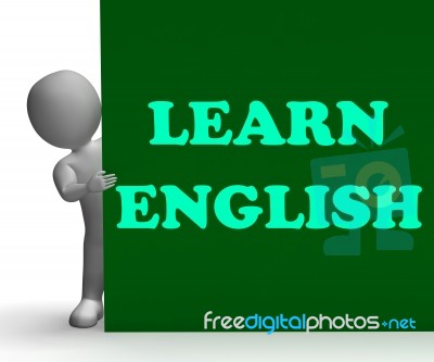 Learn English Sign Shows Foreign Language Teaching Stock Image