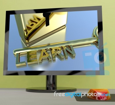 Learn Key On Computer Screen Showing Online Education Stock Image