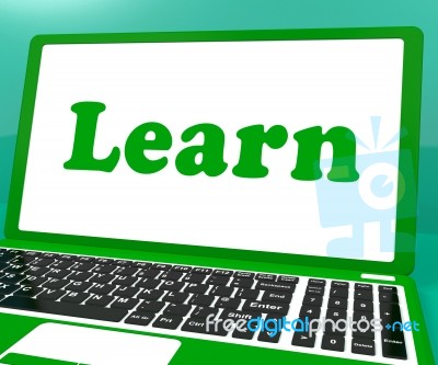 Learn Laptop Shows Web Learning Or Studying Stock Image