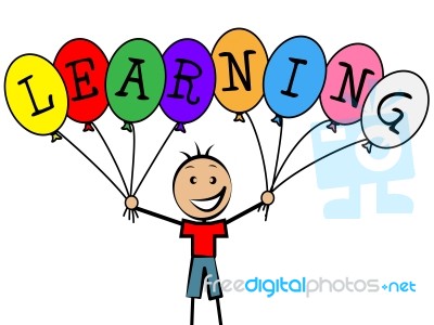 Learning Balloons Shows Youngster Train And Male Stock Image