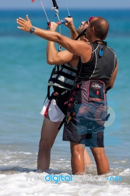 Learning To Kite Surf In Avidmou Cyprus Stock Photo