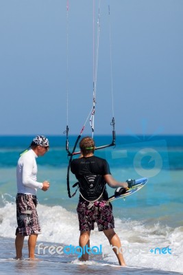 Learning To Kite Surf In Avidmou Cyprus Stock Photo