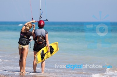 Learning To Kite Surf In Avidmou Cyprus Stock Photo