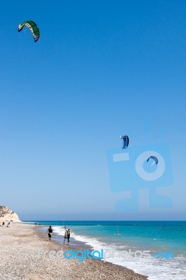 Learning To Kite Surf In Avidmou Cyprus Stock Photo