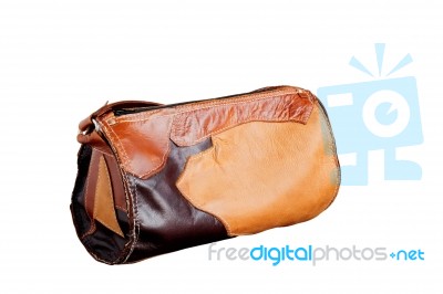 Leather Bag On White Background Stock Photo