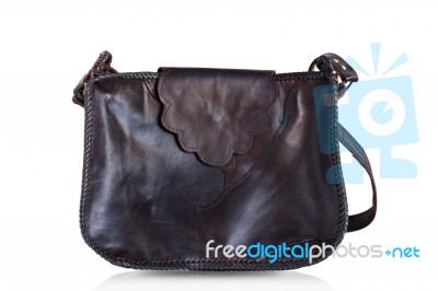 Leather Bag On White Background Stock Photo