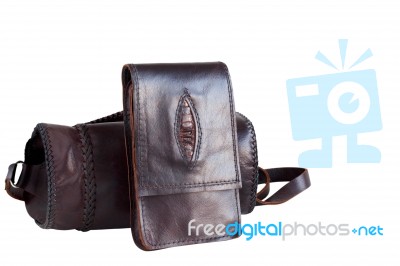 Leather Bag On White Background Stock Photo