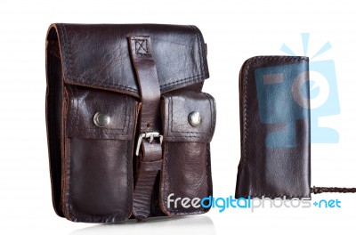 Leather Bag On White Background Stock Photo