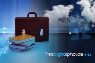 Leather Briefcase And Books Stock Image