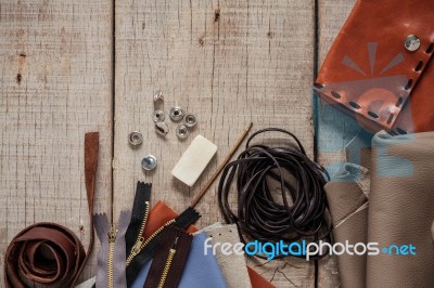 Leather Equipment On Wooden Stock Photo