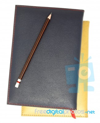 Leather Notebook And Pencil Stock Photo