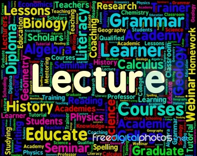 Lecture Word Representing Speeches Orations And Addresses Stock Image