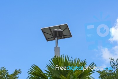 Led Solar Lighting In A Park Stock Photo