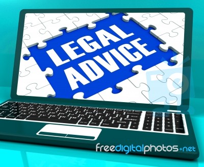 Legal Advice Laptop Shows Criminal Attorney Expert Guidance Stock Image