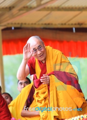 Leh, India-august 5, 2012 - His Holiness The 14th Dalai Lama Stock Photo