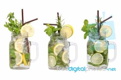 Lemon Lime Soda Mint Rosemary Fresh Drink  Isolated Stock Photo