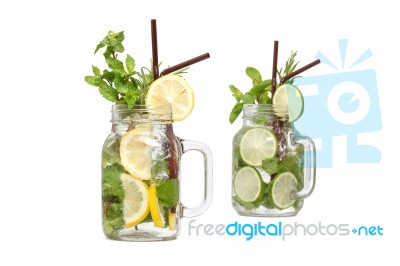 Lemon Lime Soda Mint Rosemary Fresh Drink Summer Isolated Stock Photo