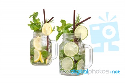 Lemon Lime Soda Mint Rosemary Fresh Drink Summer Isolated Stock Photo