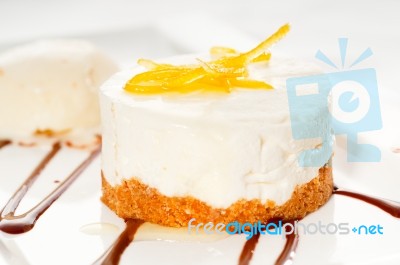 Lemon Mousse Served Whith Lemon Peel On Top Stock Photo