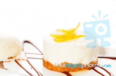 Lemon Mousse Served Whith Lemon Peel On Top Stock Photo