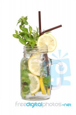 Lemon Soda Mint Rosemary Fresh Drink Summer Isolated Stock Photo