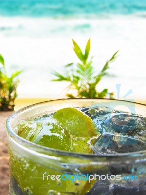 Lemon Soda With Ice Stock Photo