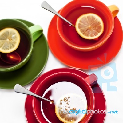 lemon tea with spoon Stock Photo