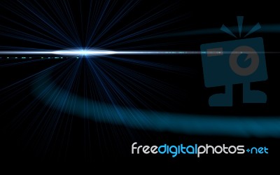 Lens Flare Blue Light Over Black Background. Easy To Add Overlay Or Screen Filter Over Photos Stock Image