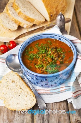 Lentil And Tomato Soup Stock Photo