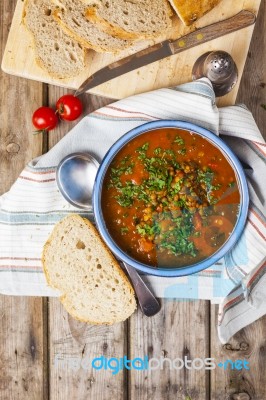 Lentil And Tomato Soup Stock Photo