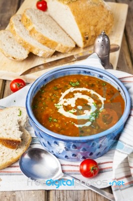 Lentil And Tomato Soup Stock Photo