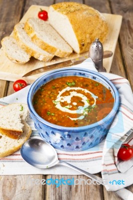 Lentil And Tomato Soup Stock Photo