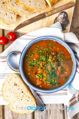 Lentil And Tomato Soup Stock Photo