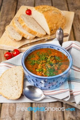 Lentil And Tomato Soup Stock Photo