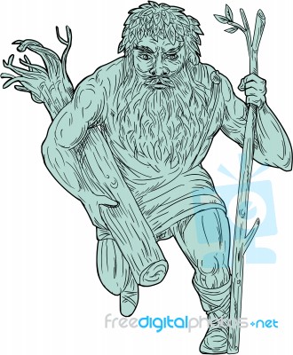 Leshy Tree Runk Staff Drawing Stock Image