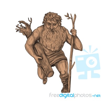 Leshy Tree Runk Staff Tattoo Stock Image