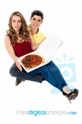 Let's Share The Yummy Pizza Stock Photo