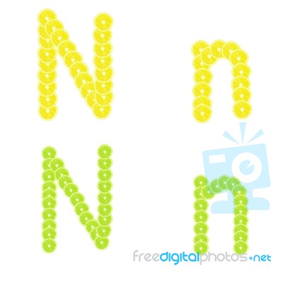 Letters Stacked Slices Of Lemon And Lime To Create Inscriptions Stock Photo