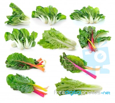 Lettuce Leaves Isolated On White Background Stock Photo